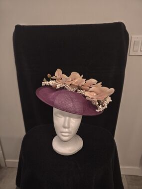 Elegant Plum Floral Pearl Fascinator Hat - Women Accessories